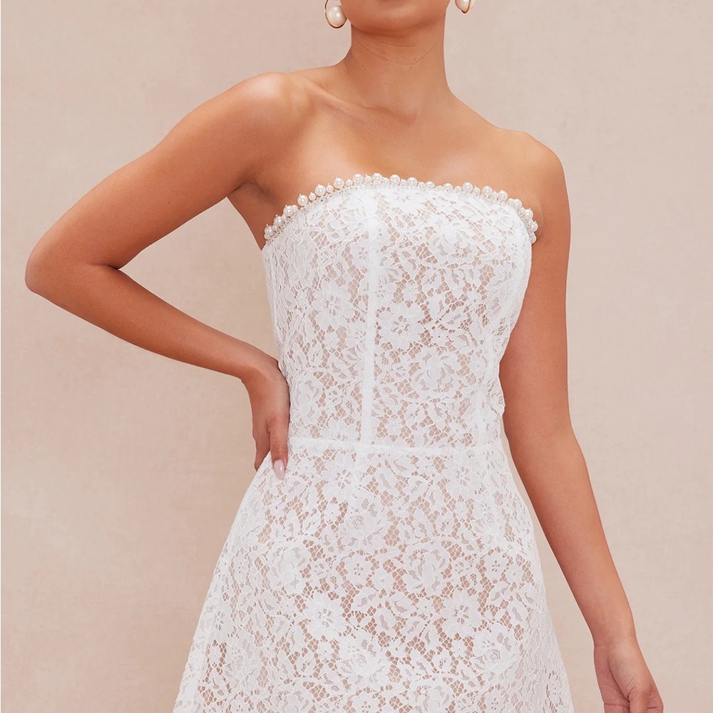 White Strapless Lace Dress